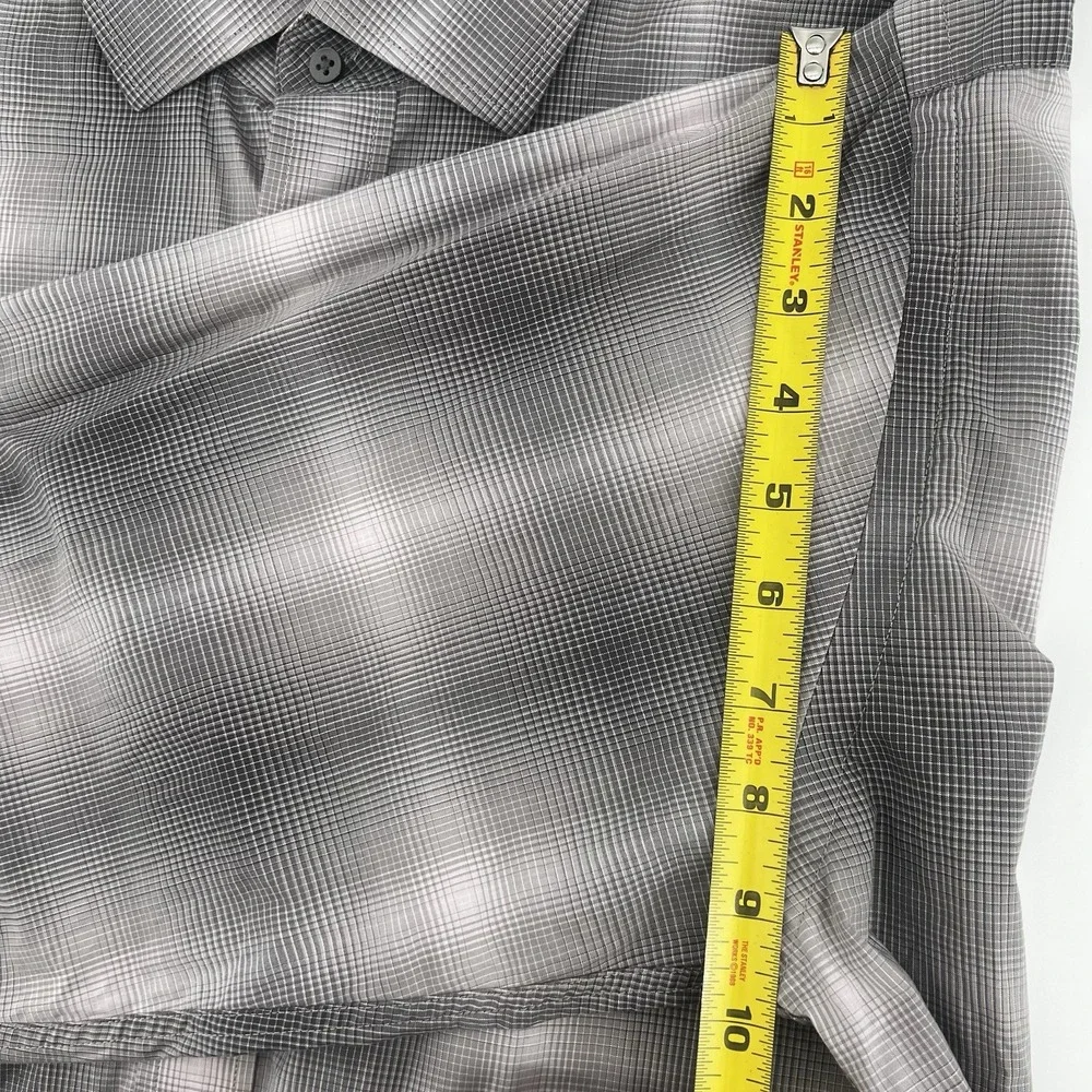 Thomas Dean Men's Shirt L Black Gray Gradient Plaid Long Sleeve Button Front‎